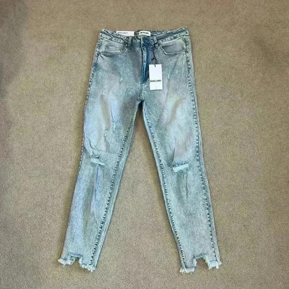NWT Black Label Jeans Mid Rise Skinny Fit Distressed Light Acid Wash Size 13/30